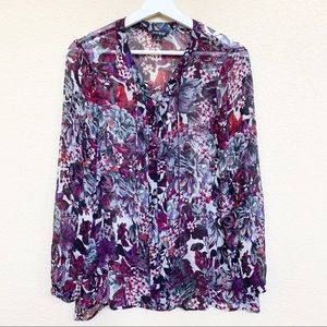 LUCKY BRAND Lace Up Floral Long Sleeve Top Blouse